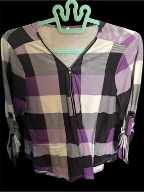 Women’s Purple Plaid Zip-Front Blouse